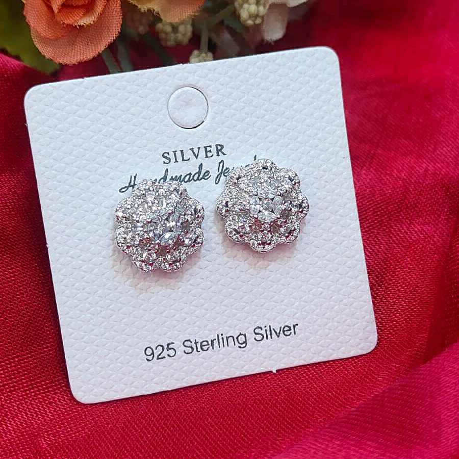 Silver Flower Stud Earrings 